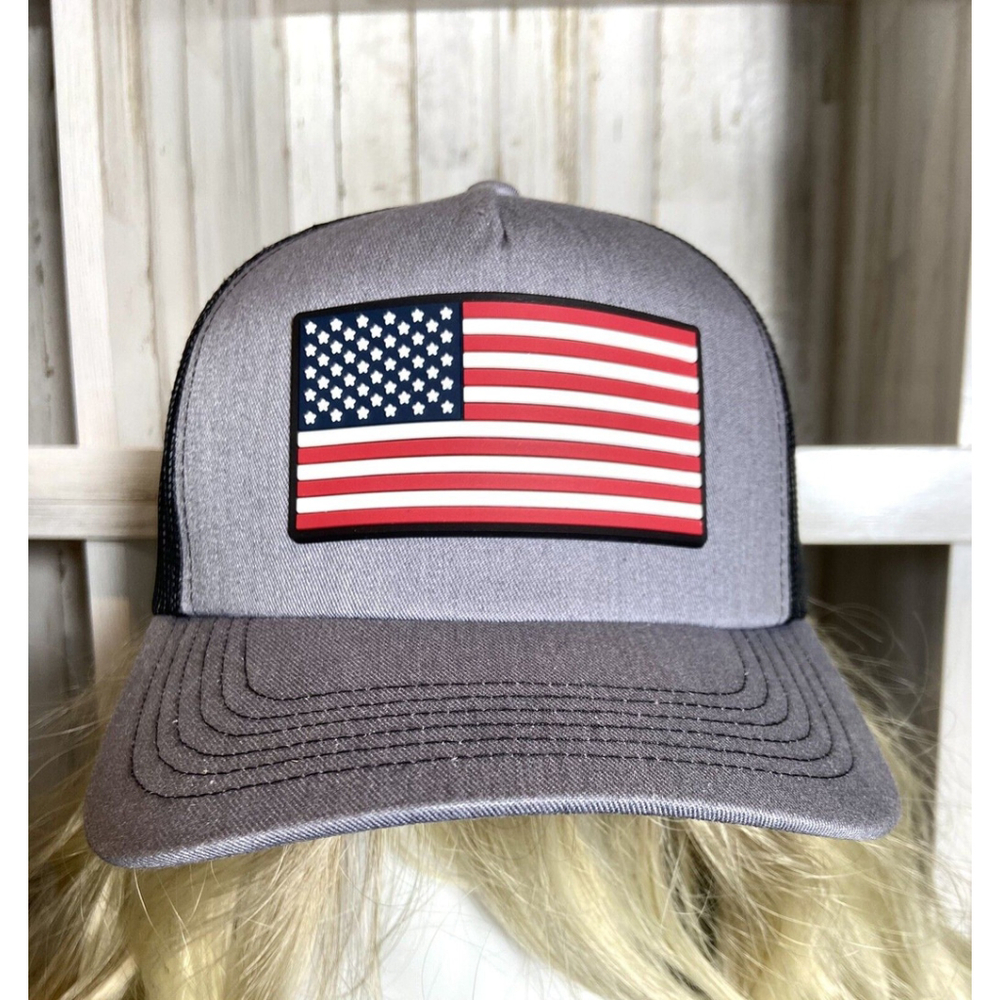 New American Flag Snapback Mesh Back Ballcap Hat Gray Black Port Authority OSFM